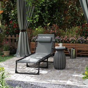 Outsunny Leżak ogrodowy z wyściełaniem i boczną kieszenią, Leżak basenowy, Szary