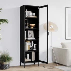 Witryna szklana do salonu wąska metalowa czarna LUIGI Modern 500 x 1800 x 350 mm