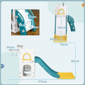 AIYAPLAY Zjeżdżalnia dla dzieci, 4 w 1, z koszem do koszykówki, teleskopem i elementami wspinaczkowymi, Żółty 70 x 177 x 92 cm