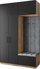 Masseno Garderoba REMA 150/240/60 cm Nowoczesna Szafa do Przedpokoju Dąb wotan, MONOLITH 85 (Szary)