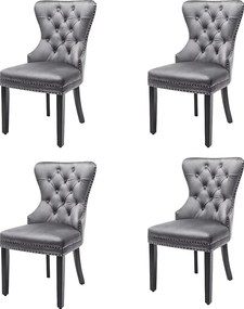 Zestaw 4 aksamitnych krzeseł z litego drewna – szary