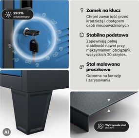 Szafa skrytkowa socjalna 20-skrytkowa na nóżkach antracytowo-niebieska, 1360x1720x450 mm: ROBERT