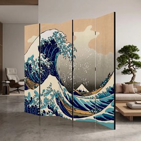 Parawan pokojowy 5-częściowy 225x172 Jednostronny dekoracyjny japandi pop-art Niebieski Wielka Fala Pop