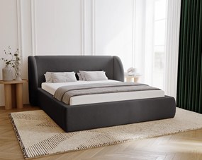 Emporius Barcelona łóżko z zaokrąglonym zagłówkiem - łóżko tapicerowane 140x200, pojemnik i stelaż - nowoczesny styl, tkanina aksamitna, czarny (Komodo 23)