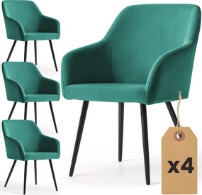 4x Welurowe krzesło tapicerowane gładkie Butelkowa Zieleń ESTELLE Czarne nogi