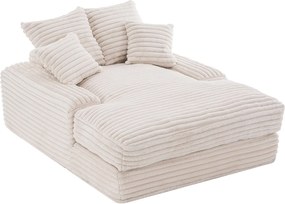 Sofa tapicerowana, beżowa sofa sztruksowa z oparciem i poduszkami - do salonu i sypialni