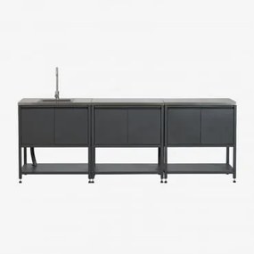 Modułowa Kuchnia Zewnętrzna 3-częściowa Ze Zlewem I Stalowym Schowkiem Savona Grafitowa Szarość & Szary Szczotkowany Rintran - Sklum