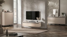 Ryflowana szafka RTV Selene 140 cm, stojąco/wisząca, kolor kaszmirowy