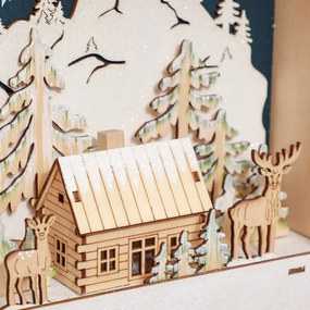 HOMCOM Kalendarz Adwentowy LED z Sceną Wiejską, 24 Duże Szuflady, MDF, 34 x 7 x 34 cm, Czerwony