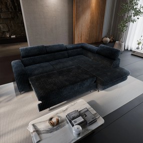 Masseno Narożnik VELISS z funkcją spania i pojemnikiem na pościel Rozkładana sofa do Salonu - Czarny, TILIA 100