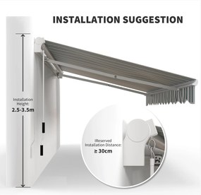 Outsunny Markiza balkonowa przegubowa, manualna, z korbką, biało-zielona, 395x245cm | Aosom PL