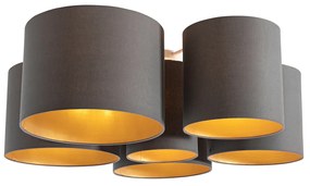 Szarobrązowa lampa sufitowa ze złotym wnętrzem 6 lamp - Multidrum Nowoczesny Oswietlenie wewnetrzne