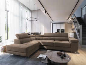 Masseno Narożnik SELVA z Funkcją Spania i Pojemnikiem na Pościel Narożnik L, Rozkładana sofa - Beżowy, MONOLITH 09
