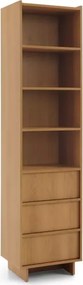 Regał na książki Vabres z szufladami 50x200 cm dąb karmel nowoczesny push-to-open skandynawski stojący 3 półki 3 szuflady