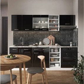 Zabudowa kuchenna czarny wysoki połysk/biały 240x46x81.6 r-line
