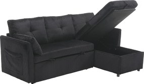 Narożnik - Sofa z poduszkami i siedziskiem ze schowkiem - boczne kieszenie - czarny