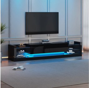 Szafka RTV z 2 składanymi szufladami - 181 x 38 x 38 cm - Diody LED - Płyta wiórowa - Czarny połysk