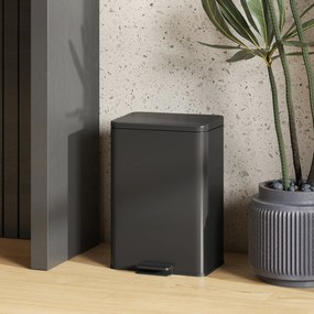 HOMCOM Kosz na śmieci 20 l z pedałem, pokrywa soft-close, wyjmowany wkład, matowa czerń, 34,2 x 30,6 x 44,2 cm | Aosom PL