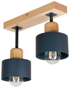 Antracytowa lampa sufitowa, dwupunktowy spot DAN30x7BU z drewna i meta