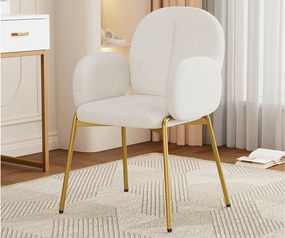 1 Krzesło z tkaniny teddy - złocone metalowe nogi - krzesło do toaletki - krzesło do jadalni - Beżowy