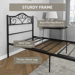 HOMCOM Rama łóżka pojedynczego ze stali z zintegrowanymi listwami, zagłówkiem i podnóżkiem, 90x200cm | Aosom PL