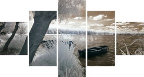 Obraz łodzi na jeziorze (125x70 cm)