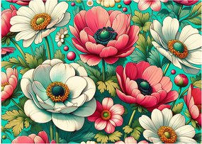 Obraz - Kwiaty na niebieskim tle (70x50 cm)