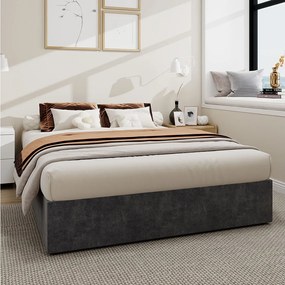 Łóżko z pojemnikiem 140 x 200 cm - Łóżko dla dorosłych bez zagłówka - szary aksamit - materac nie jest wliczony w cenę