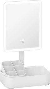 HOMCOM Lustro do makijażu z oświetleniem ładowalne 180° obracalne LED lustro kosmetyczne z 2 trybami oświetlenia, biały