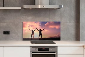 Szklany Panel Sylwetki Ludzi o Zachodzie