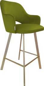 Hoker Milano krzesło barowe tkanina Welur podstawa metalowa : Kolor nogi - Złota profil, Kolor tkaniny - VELVET - BL75, Typ siedziska - Siedzisko stałe