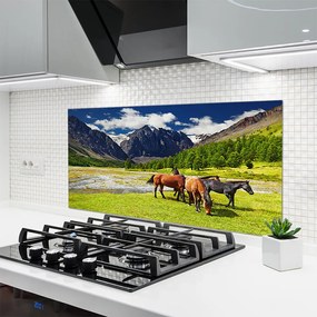 Szkło Dekoracyjne do Kuchni Konie na Górskim Pastwisku