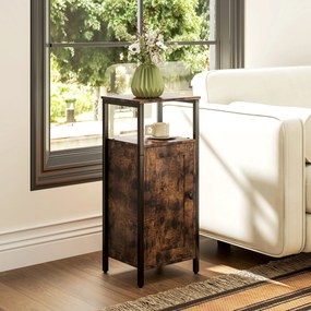 HOMCOM Stolik pomocniczy z miejscem do przechowywania, 2 otwarte półki, regulowany 3-poziomowo, drzwi magnetyczne, Brąz