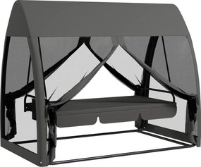 Outsunny 3-osobowa Huśtawka Tarasowa, Werandowa z Funkcją Łóżka, Huśtawka Ogrodowa z Siatką Przeciwkomarową i Stalową Ramą, Szara