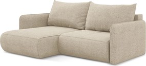 Narożnik lewostronny z funkcją spania - z tkaniny szenilowej - ciemny beż - NANEA