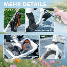 HOMCOM 6-w-1 Trójkoło dla dzieci z drążkiem do pchania, daszkiem, pasem, koszem, dla dzieci 1-5 lat, Biały