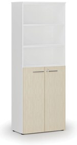 Szafa biurowa kombinowana PRIMA WHITE, drzwi na 3 poziomach, 800 x 420 x 2128 mm, biały/brzoza