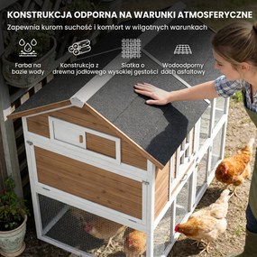 PawHut Kurnik z wybiegiem, gniazdem lęgowym, wysuwaną tacą i wodoodpornym dachem, dla 4 kur, 200 x 104 x 145 cm, drewno, brązowy | Aosom PL