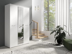 Szafa Otwierana Trzydrzwiowa LUSTRO 120cm x 200cm BIAŁA | Półki + Wieszak