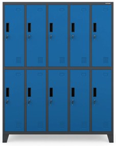 Szafa socjalna BHP ubraniowa 10-drzwiowa antracytowo-niebieska: BARTEK 1360 x 1720 x 450 mm