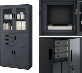 Biurowa szafa aktowa z sejfem Filip 90x40x185 cm antracyt