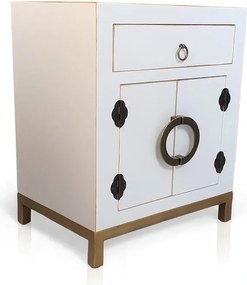 Komoda, stolik nocny, metalowe okucia, styl azjatycki, biały.