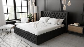 Emporius Rolia łóżko chesterfield 180x200 - pojemnik i stelaż, wysoka jakość - łóżko dwuosobowe 180x200 w stylu glamour - aksamit, czarny (Kronos 7)