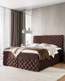 Brązowe łóżko tapicerowane z pojemnikiem 5 rozmiarów R5-T48