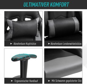 Vinsetto Ergonomiczne krzesło biurowe, fotel gamingowy, sztuczna skóra, pianka, MDF, czarne