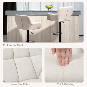 HOMCOM Barowe krzesła 2 w zestawie w stylu retro, regulowane wysokości, ekoskóra w wyglądzie lnu kremowy + czarny