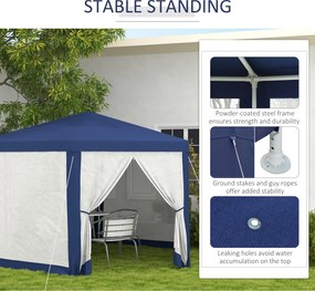 Outsunny Pawilon Ogrodowy, 6-kąt, Moskitiery, Metalowa Konstrukcja, 3,94x3,412x2,5m, Niebieski