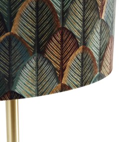 Lampa stołowa mosiężna z owalnym aksamitnym abażurem z motywem liści 35 cm - Simplo Nowoczesny Oswietlenie wewnetrzne