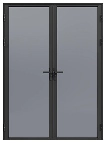 Drzwi kompletne 2-skrzydłowe dwustronne z aluminium i dymionego szkła hartowanego - 2 x wys. 204 x szer. 73 cm - Czarny - LOXTON