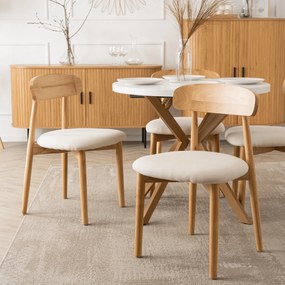 Krzesło Tapicerowane Drewniane ALVIN Dąb/Beż Nowoczesne